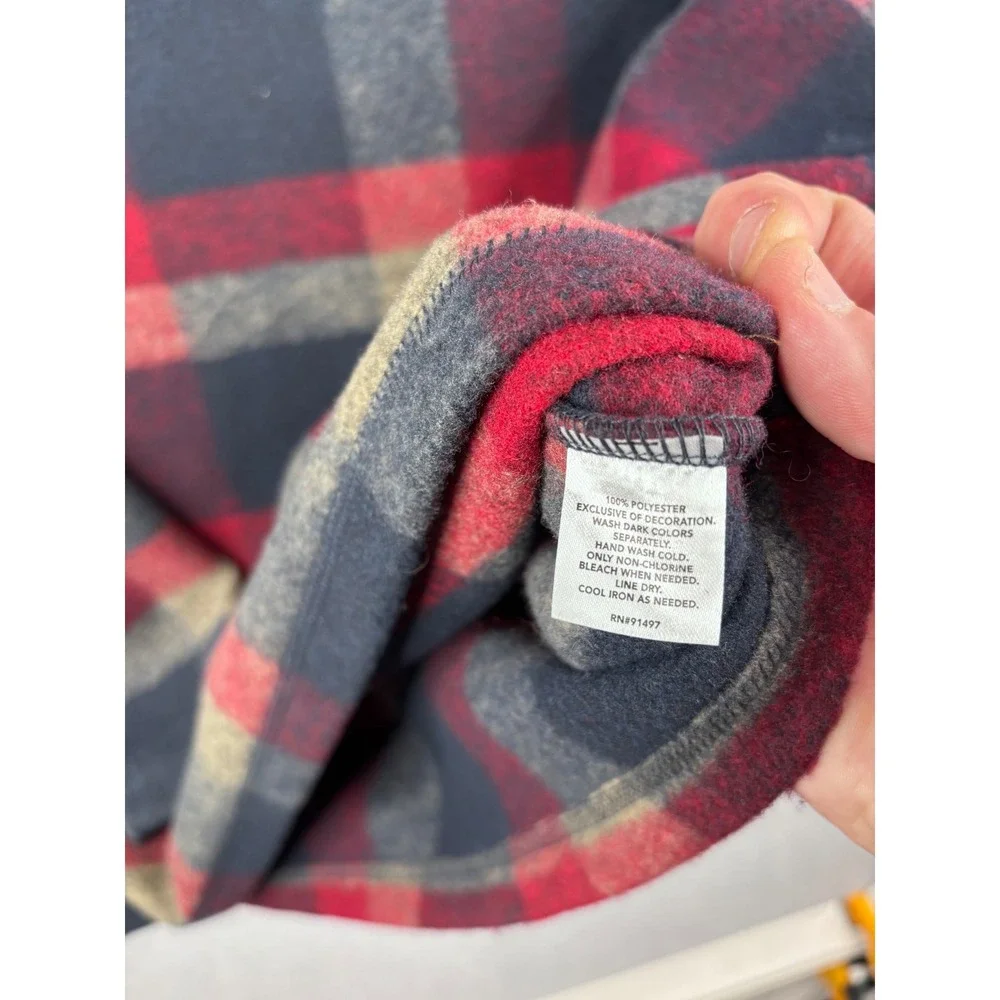 John Wayne Stock & Supply Mens XL Plaid Quarter Zip Fleece Pullover Red Blue 176